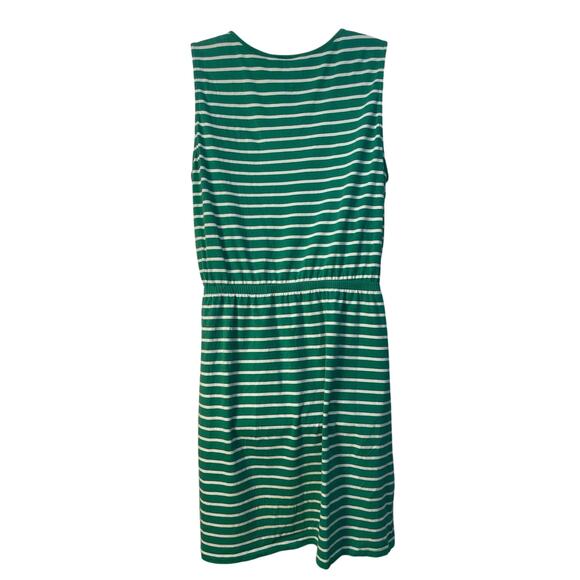 Loft Green White Stripe Sleeveless T Shirt Dress Drawstring Waist Large PreOwned - Picture 2 of 8